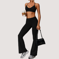ELINA Comfy Sports Bra Flared Legging Set - Black