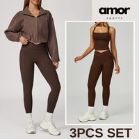 3pcs Coral Fleece Jumper Active Set - Brown