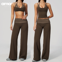 ENA Polka Dot Flared Legging Set - Brown