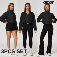 3pcs Coral Fleece Jumper Active Set - Black