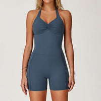 BILLI Scrunched V-Back Romper - Blue