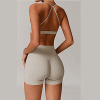 ELINA Comfy Sports Bra with Short Set - Beige