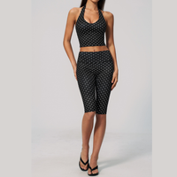 Polka Dot Elegant Cropped Legging Set - Black