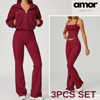 3pcs Coral Fleece Jumper Active Set - Cherry