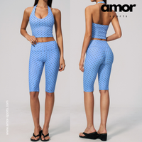 Polka Dot Elegant Cropped Legging Set - Blue