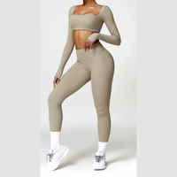 Stylish Long-Sleeve Top Skinny Scrunched Legging Set - Cement