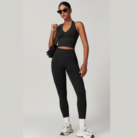Hela Seamless Backless Vest Top Legging Set - Black