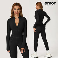 Sculpting Fleece Long-Sleeve Jumpsuit - Black