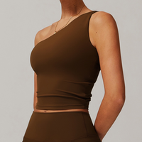 NANA Stylish Single Shoulder Crop Top - Coffee