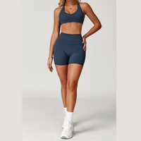 STELLA X-Back Crop Top Short Set - Navy