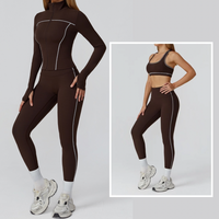 Sporty Chic 3pcs Jacket Legging Set - Dark Coffee