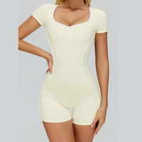 Nina Open-Back Short Sleeve Sport Romper - Cream