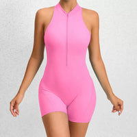 Stylish Zipper Scrunched Romper - Pink