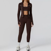 Sporty Chic 3pcs Jacket Legging Set - Dark Coffee