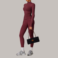 Sleek Seamless 3pcs Jacket Legging Set - Burgundy