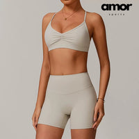 ELINA Comfy Sports Bra with Short Set - Beige