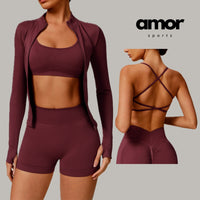 Sino Seamless 3pcs Short Set - Burgundy
