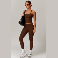 CHRISTIA Cross Back Vest Top Legging Set - Coffee