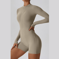 Long-Sleeve Zipper Romper - Creamy Grey