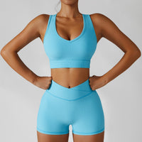 Pastel Blue Short Set - V Line