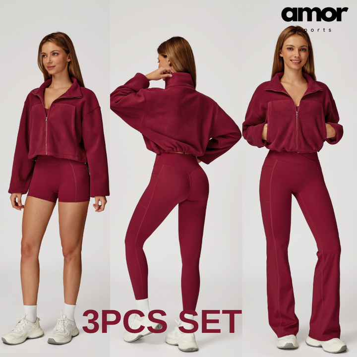 3pcs Coral Fleece Jumper Active Set