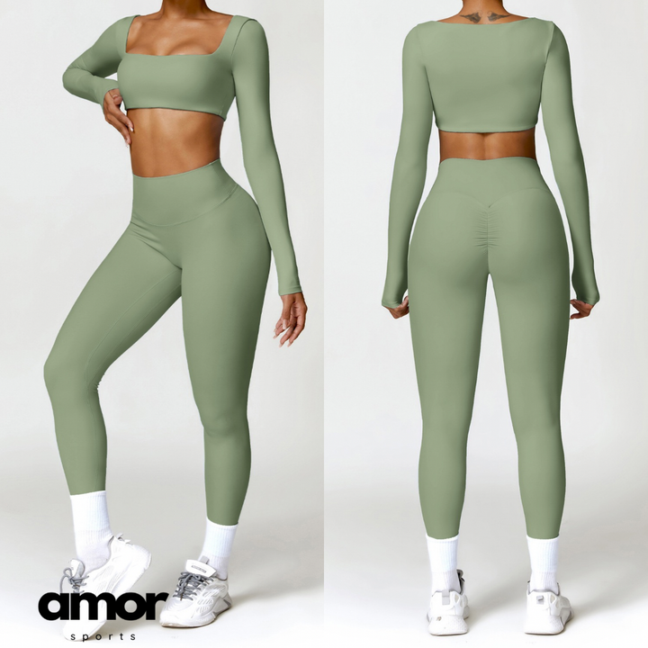 Stylish Long-Sleeve Top Skinny Scrunched Legging Set