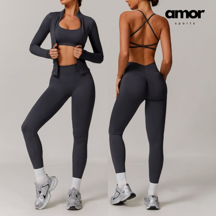 Sleek Seamless 3pcs Jacket Legging Set