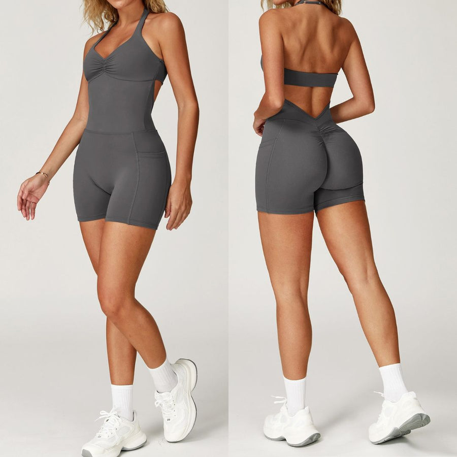 BILLI Scrunched V-Back Romper - Grey