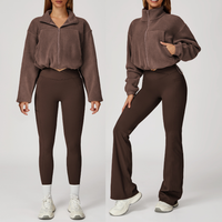 3pcs Coral Fleece Jumper Active Set - Brown