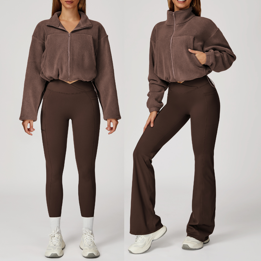 3pcs Coral Fleece Jumper Active Set - Brown