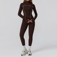 Sporty Chic 3pcs Jacket Legging Set - Dark Coffee