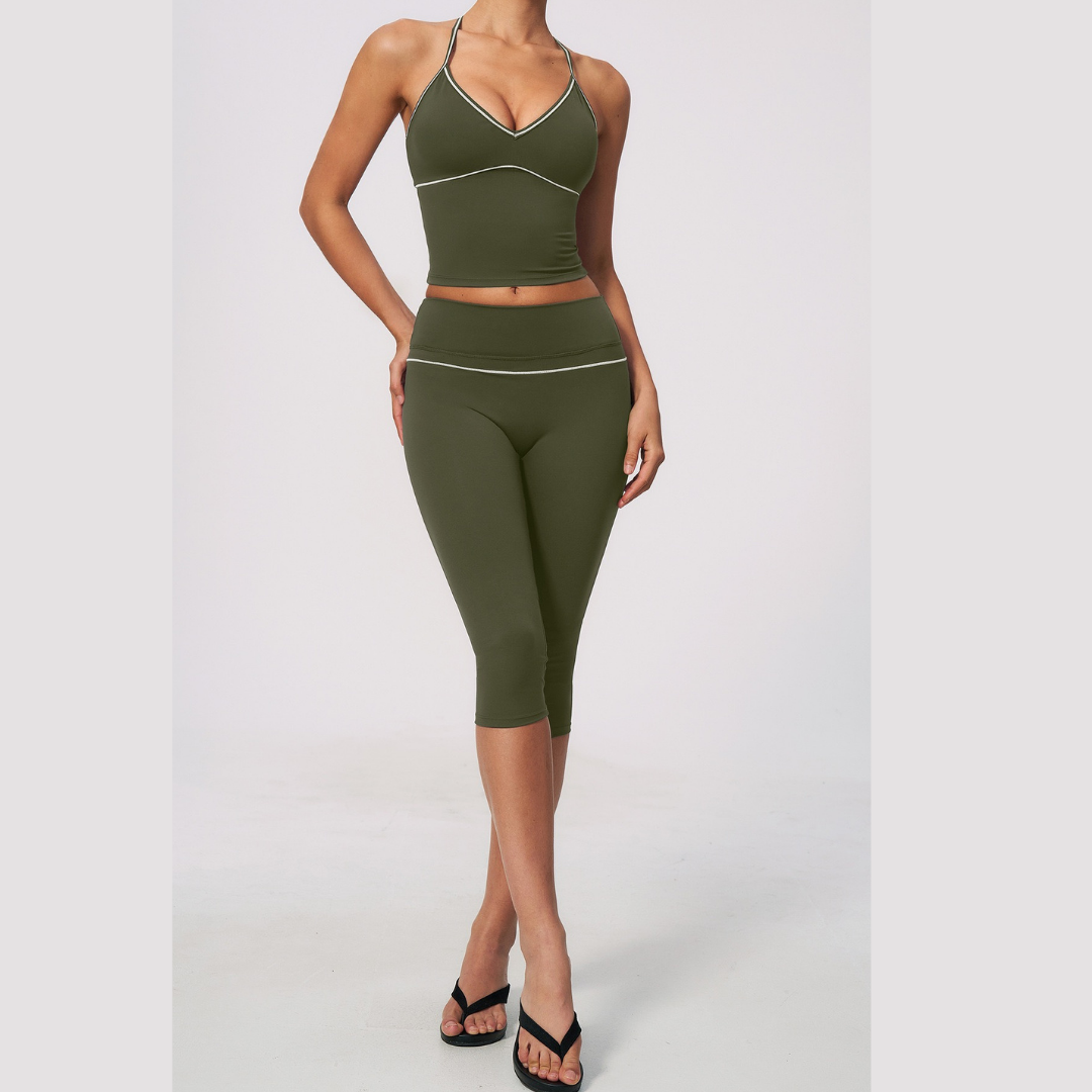 Andy Strappy Cropped Legging Set - Olive