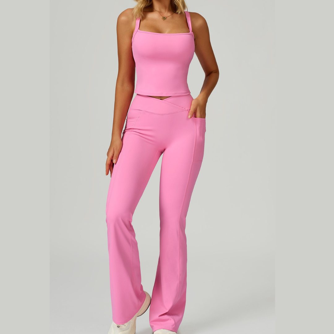 Carly Stylish Vest Top Legging Set - Pink