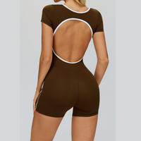 Nina Open-Back Short Sleeve Sport Romper - Coffee