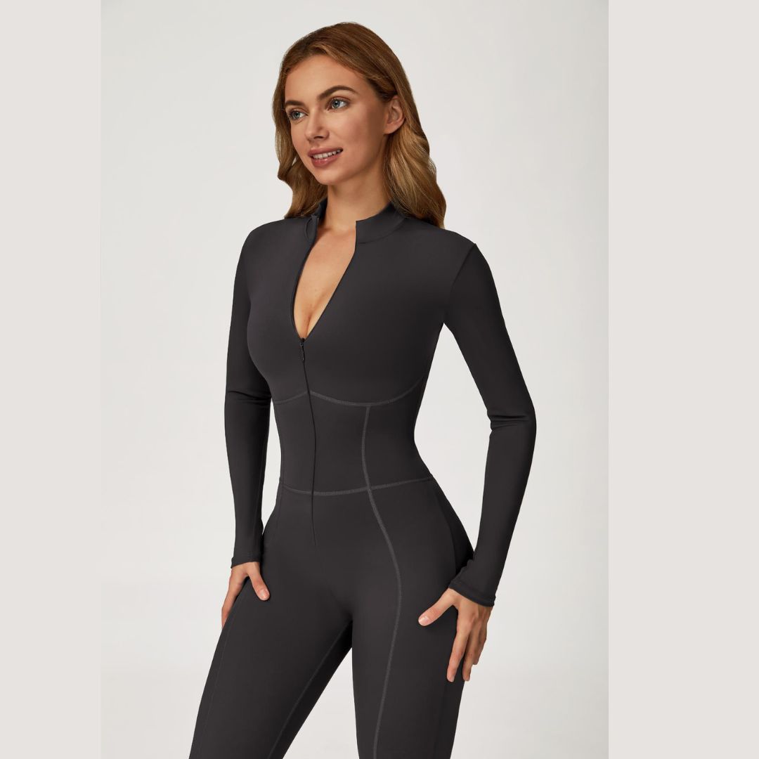 Sculpting Fleece Long-Sleeve Jumpsuit - Dark Grey