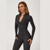 Sculpting Fleece Long-Sleeve Jumpsuit - Dark Grey