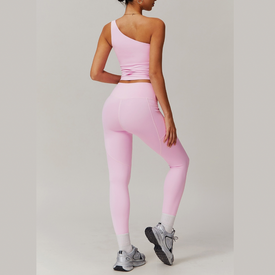 NANA Single Shoulder Top Legging Set - Pink
