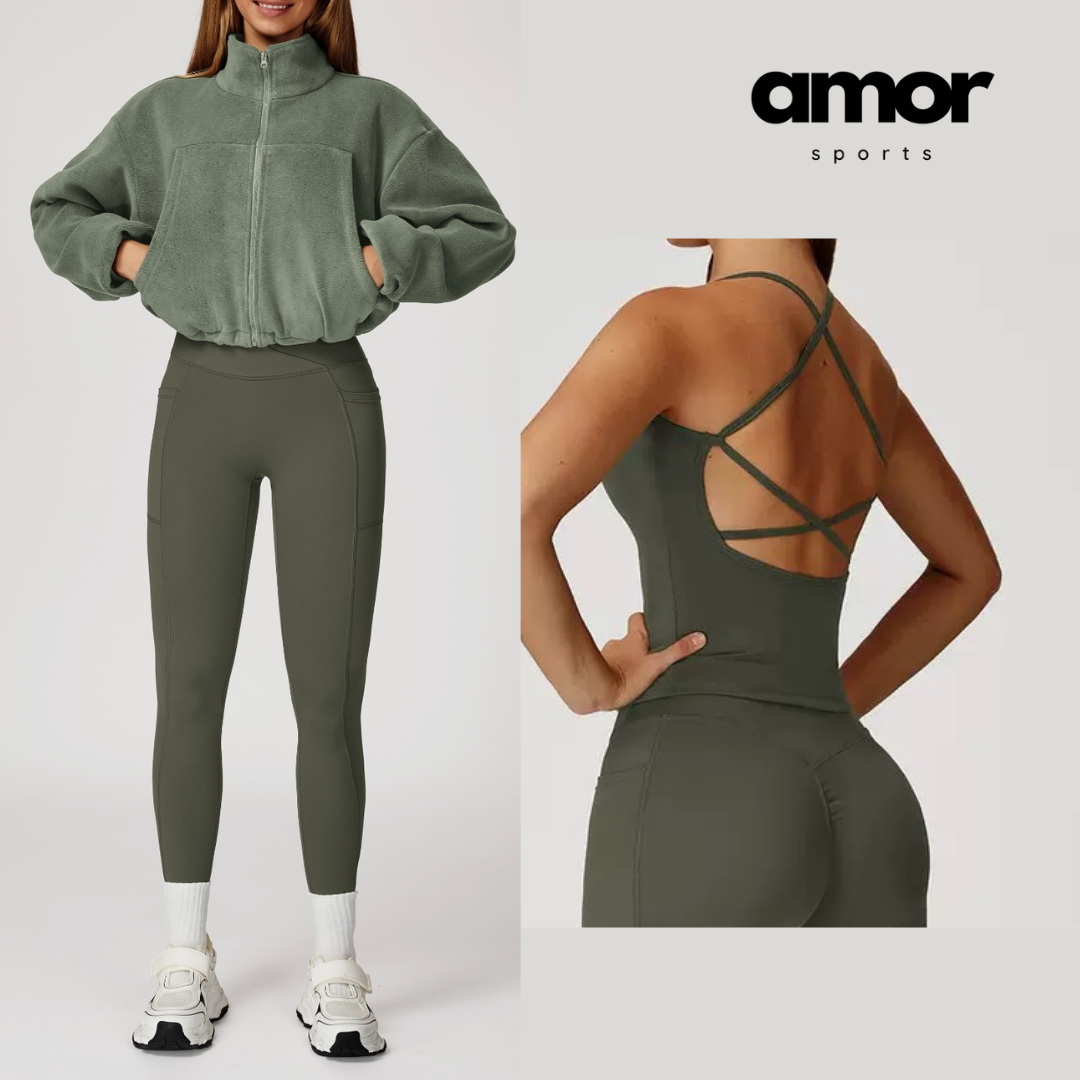 3pcs Coral Fleece Jumper Active Set - Green