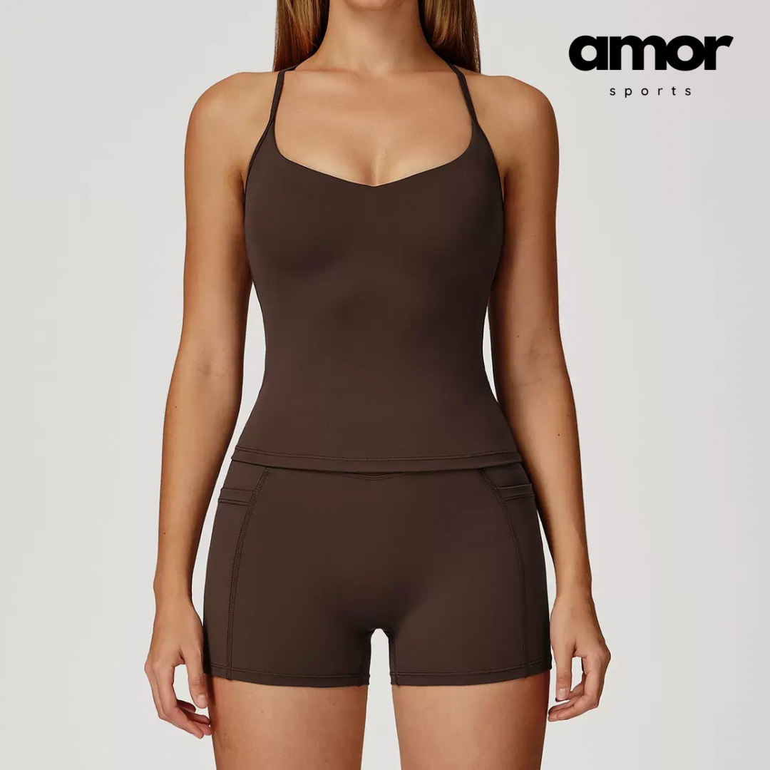 NANO Premium Open Back Short Set - Coffee