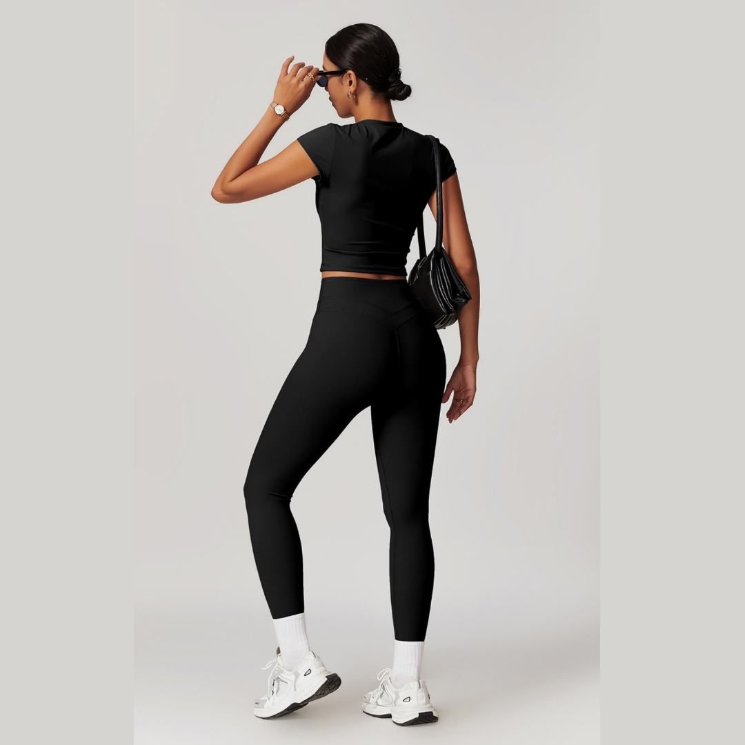 STELLA Short Sleeve Top Legging Set - Black