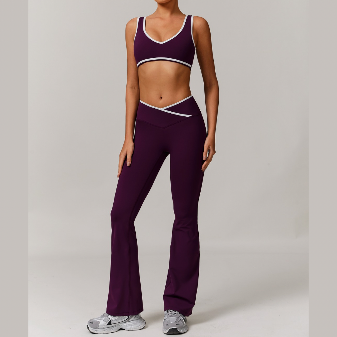 QUEENI Stylish Flared Legging Set - Purple