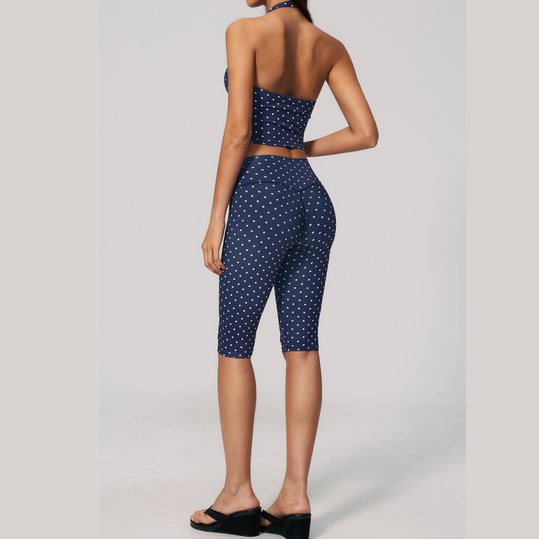 Polka Dot Elegant Cropped Legging Set - Navy