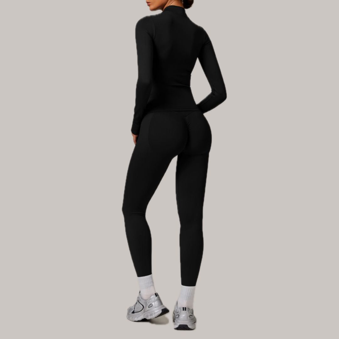 Sleek Seamless 3pcs Jacket Legging Set - Black