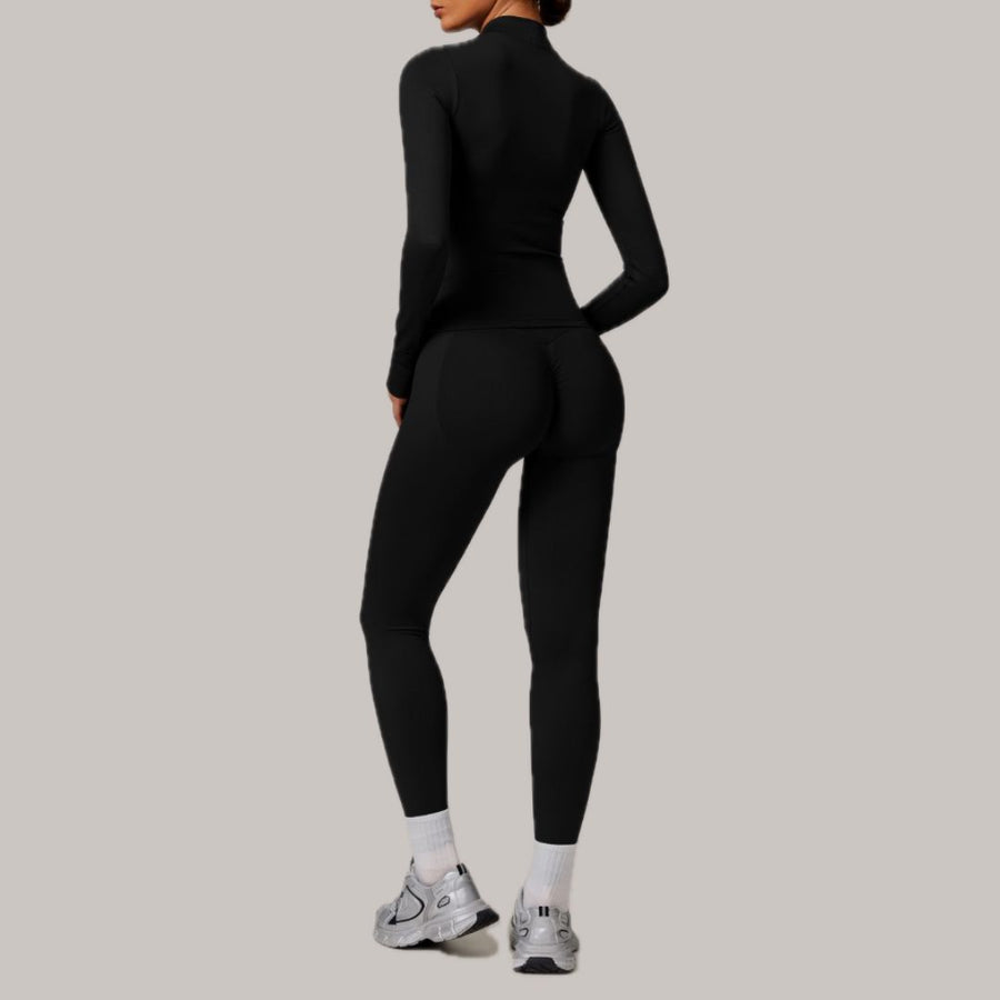 Sleek Seamless 3pcs Jacket Legging Set - Black