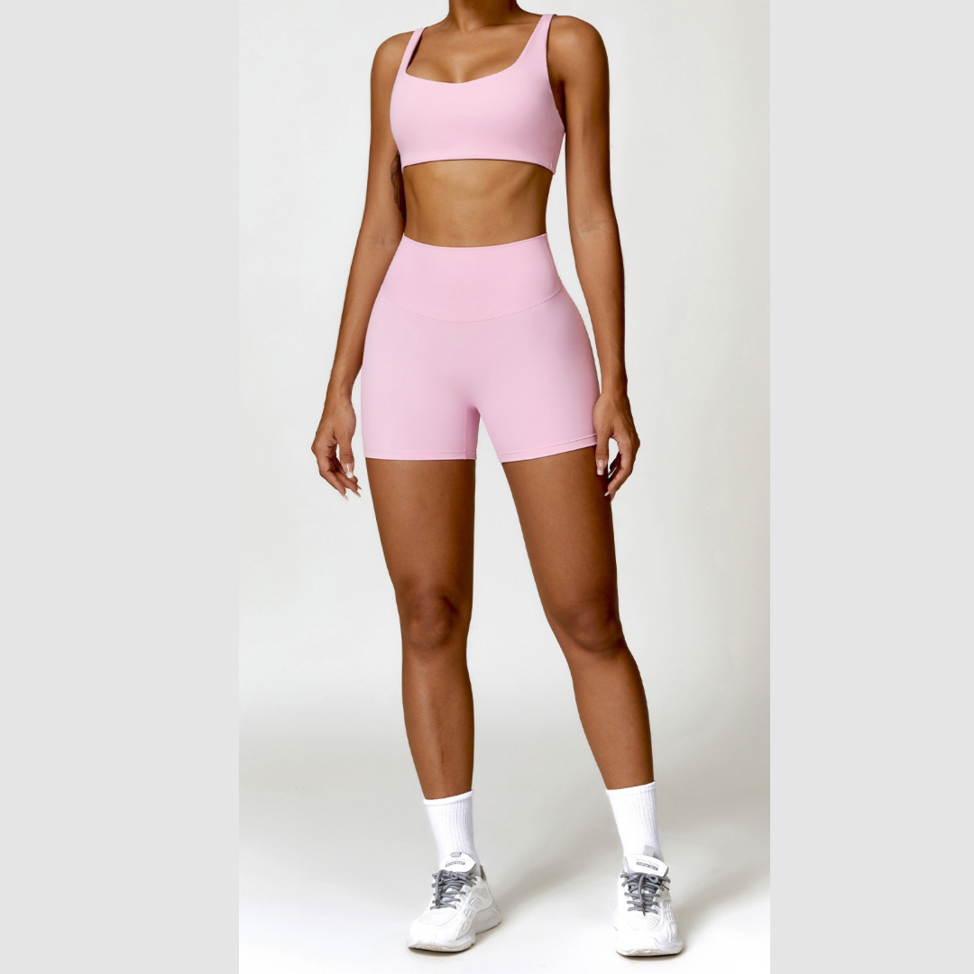 V-Top Scrunched Short Set - Ροζ 