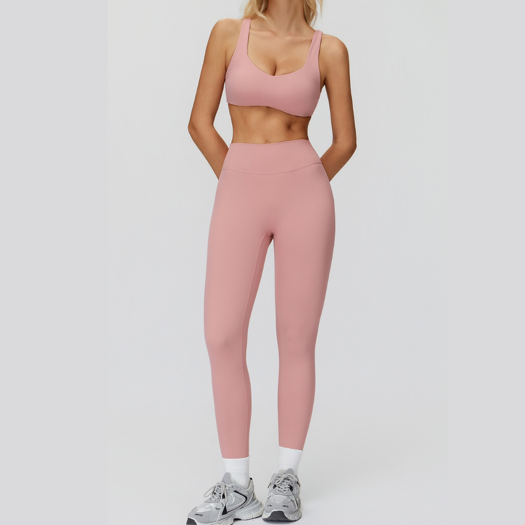 Butterfly-Back Sports Bra Legging Set - Pink