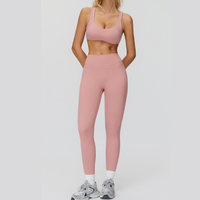 Butterfly-Back Sports Bra Legging Set - Pink