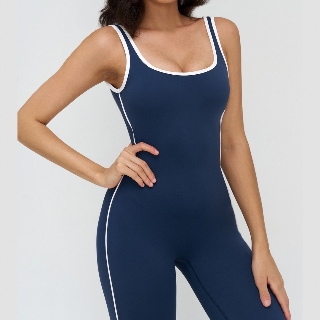 Celin Stylish Back Deep-V Jumpsuit - Navy