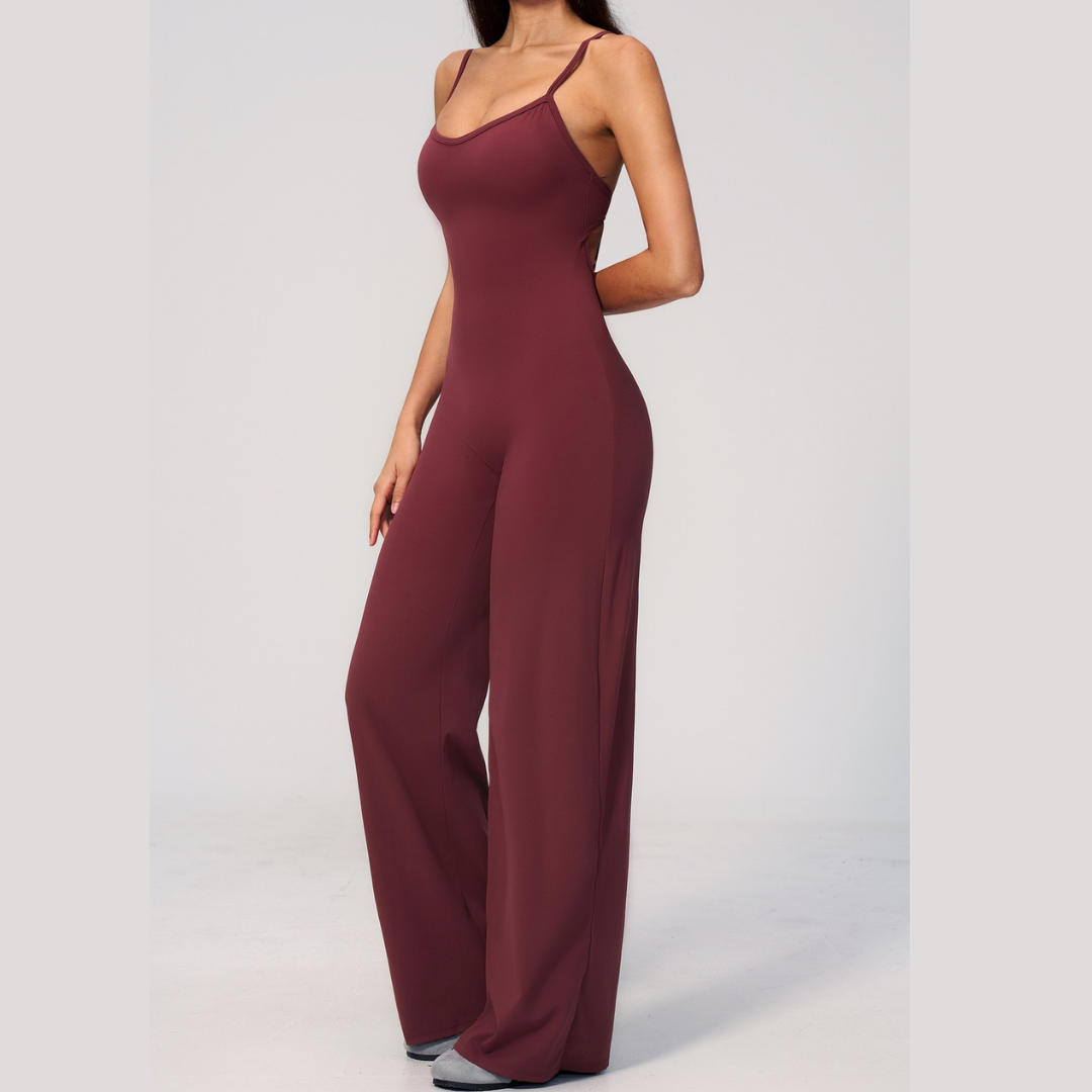 BOLIVIA Cross Back Flared Jumpsuit - Wine