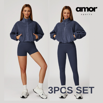 3pcs Coral Fleece Jumper Active Set - Navy